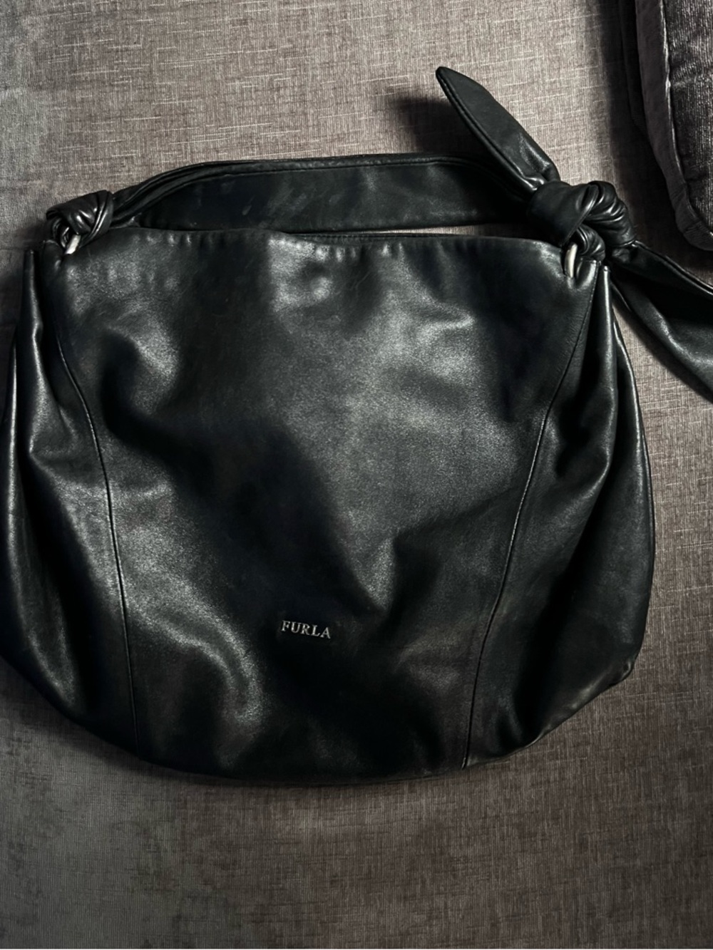 Furla Black Leather Clay Pack Knotted Handle Hobo